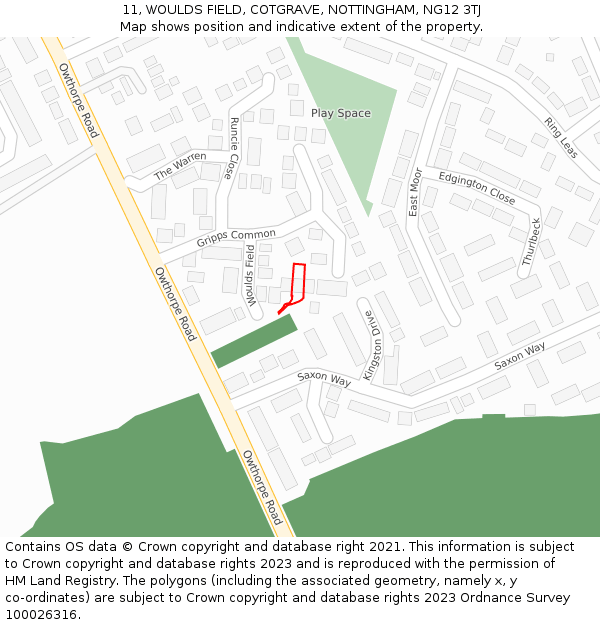 11, WOULDS FIELD, COTGRAVE, NOTTINGHAM, NG12 3TJ: Location map and indicative extent of plot