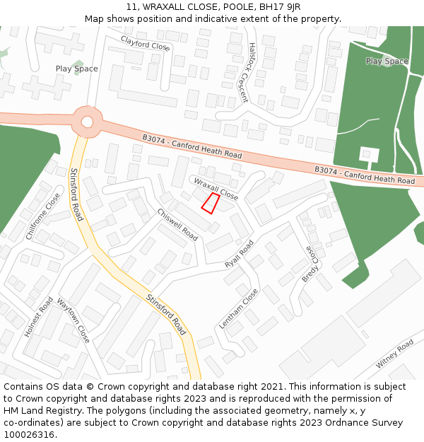 11, WRAXALL CLOSE, POOLE, BH17 9JR: Location map and indicative extent of plot