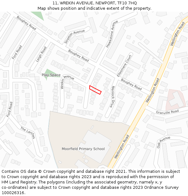 11, WREKIN AVENUE, NEWPORT, TF10 7HQ: Location map and indicative extent of plot