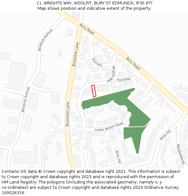 11, WRIGHTS WAY, WOOLPIT, BURY ST EDMUNDS, IP30 9TY: Location map and indicative extent of plot