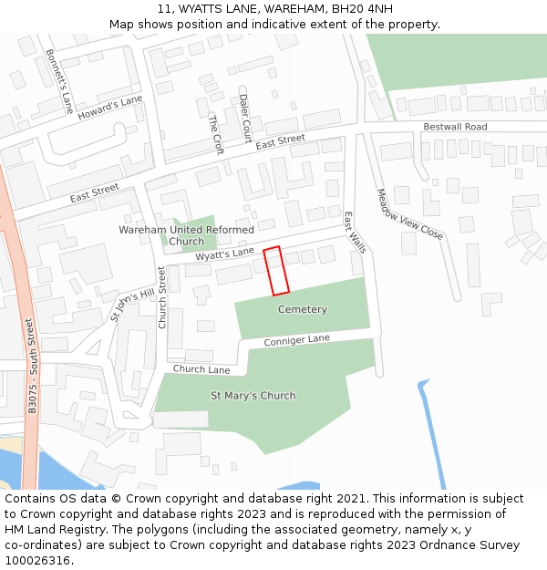 11, WYATTS LANE, WAREHAM, BH20 4NH: Location map and indicative extent of plot