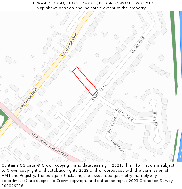 11, WYATTS ROAD, CHORLEYWOOD, RICKMANSWORTH, WD3 5TB: Location map and indicative extent of plot