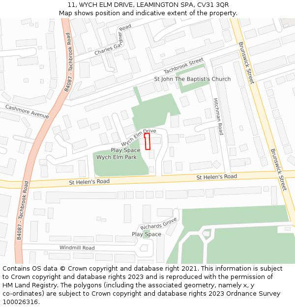 11, WYCH ELM DRIVE, LEAMINGTON SPA, CV31 3QR: Location map and indicative extent of plot