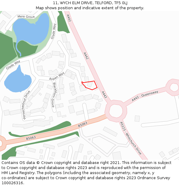 11, WYCH ELM DRIVE, TELFORD, TF5 0LJ: Location map and indicative extent of plot