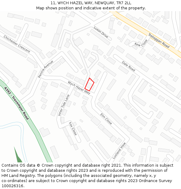 11, WYCH HAZEL WAY, NEWQUAY, TR7 2LL: Location map and indicative extent of plot