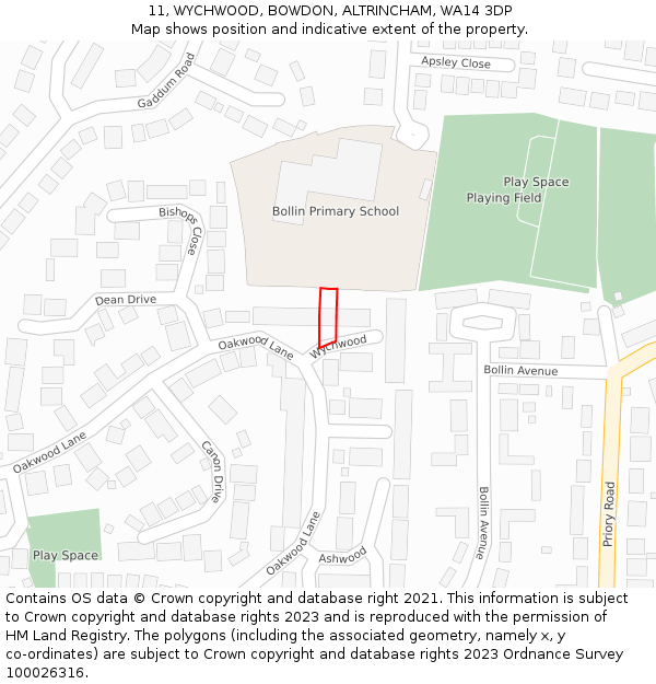 11, WYCHWOOD, BOWDON, ALTRINCHAM, WA14 3DP: Location map and indicative extent of plot