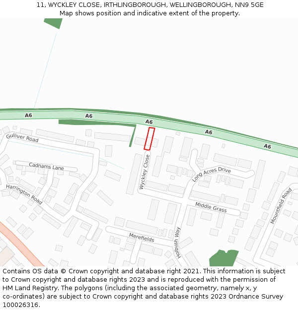 11, WYCKLEY CLOSE, IRTHLINGBOROUGH, WELLINGBOROUGH, NN9 5GE: Location map and indicative extent of plot