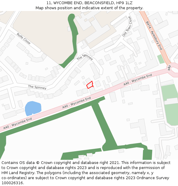11, WYCOMBE END, BEACONSFIELD, HP9 1LZ: Location map and indicative extent of plot