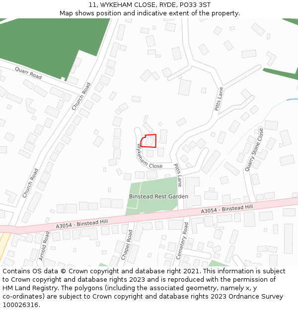 11, WYKEHAM CLOSE, RYDE, PO33 3ST: Location map and indicative extent of plot