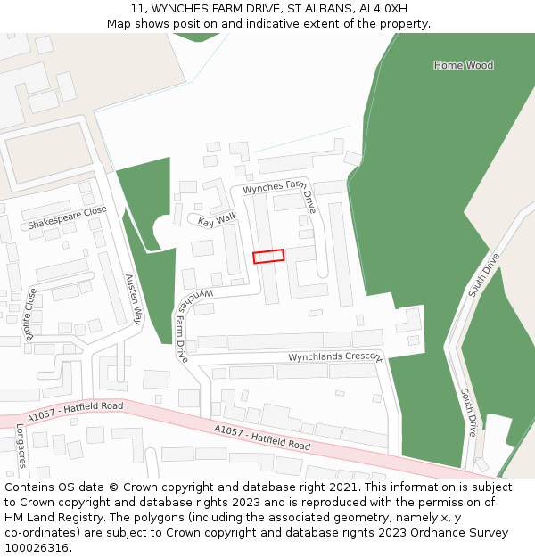 11, WYNCHES FARM DRIVE, ST ALBANS, AL4 0XH: Location map and indicative extent of plot