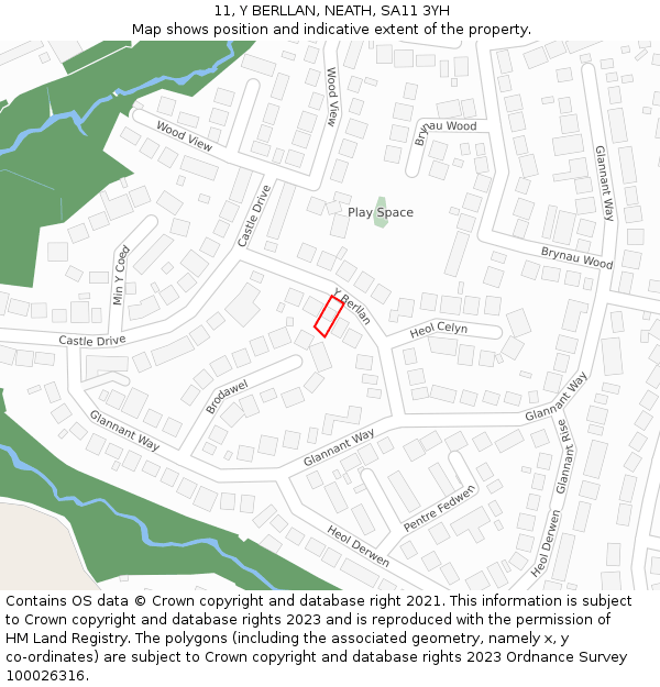 11, Y BERLLAN, NEATH, SA11 3YH: Location map and indicative extent of plot