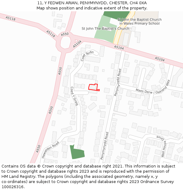 11, Y FEDWEN ARIAN, PENYMYNYDD, CHESTER, CH4 0XA: Location map and indicative extent of plot