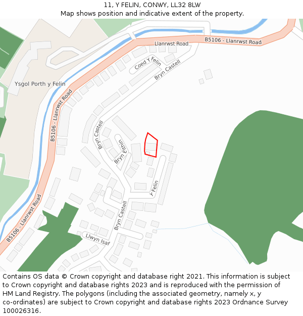 11, Y FELIN, CONWY, LL32 8LW: Location map and indicative extent of plot