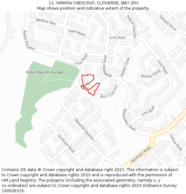 11, YARROW CRESCENT, CLITHEROE, BB7 2FH: Location map and indicative extent of plot