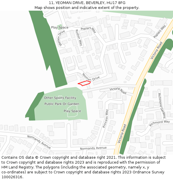 11, YEOMAN DRIVE, BEVERLEY, HU17 8FG: Location map and indicative extent of plot