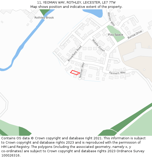 11, YEOMAN WAY, ROTHLEY, LEICESTER, LE7 7TW: Location map and indicative extent of plot