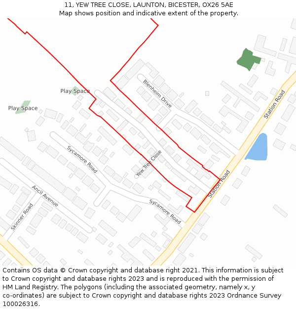 11, YEW TREE CLOSE, LAUNTON, BICESTER, OX26 5AE: Location map and indicative extent of plot