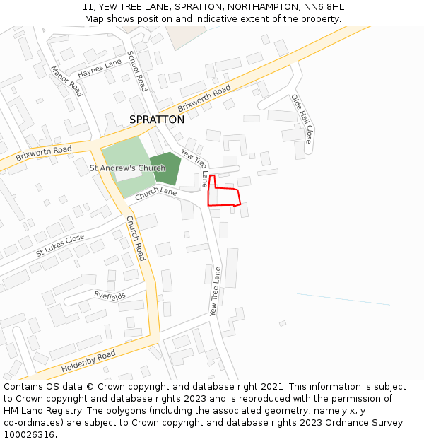 11, YEW TREE LANE, SPRATTON, NORTHAMPTON, NN6 8HL: Location map and indicative extent of plot