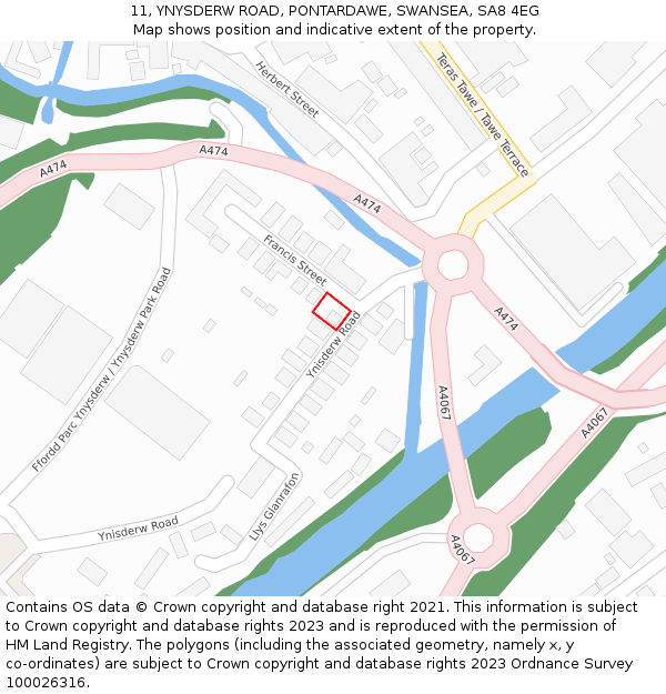 11, YNYSDERW ROAD, PONTARDAWE, SWANSEA, SA8 4EG: Location map and indicative extent of plot