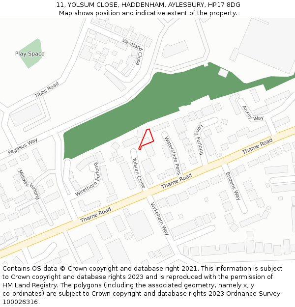 11, YOLSUM CLOSE, HADDENHAM, AYLESBURY, HP17 8DG: Location map and indicative extent of plot