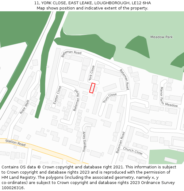 11, YORK CLOSE, EAST LEAKE, LOUGHBOROUGH, LE12 6HA: Location map and indicative extent of plot