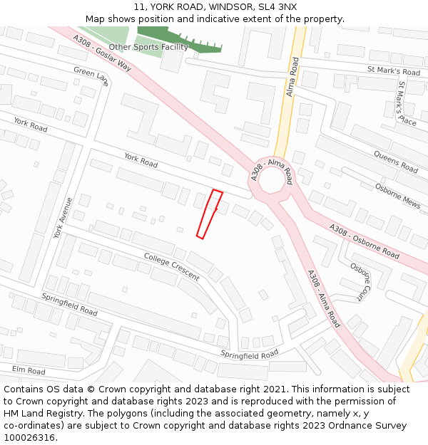 11, YORK ROAD, WINDSOR, SL4 3NX: Location map and indicative extent of plot