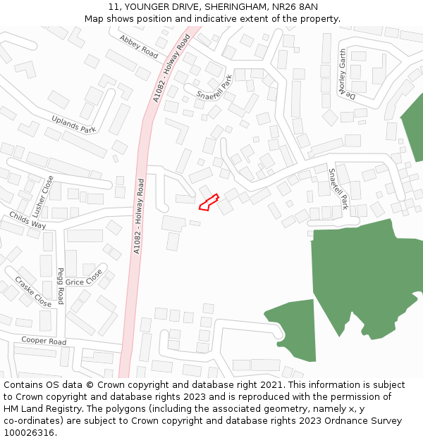 11, YOUNGER DRIVE, SHERINGHAM, NR26 8AN: Location map and indicative extent of plot