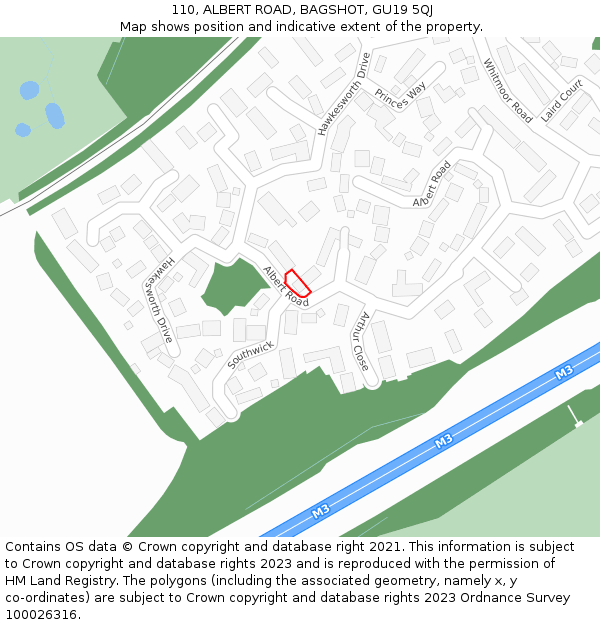 110, ALBERT ROAD, BAGSHOT, GU19 5QJ: Location map and indicative extent of plot