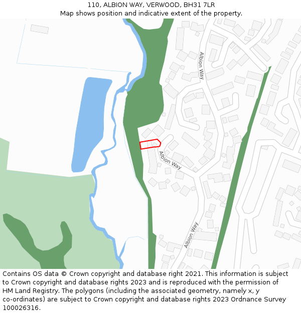 110, ALBION WAY, VERWOOD, BH31 7LR: Location map and indicative extent of plot