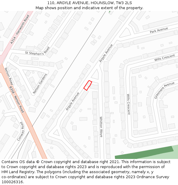 110, ARGYLE AVENUE, HOUNSLOW, TW3 2LS: Location map and indicative extent of plot