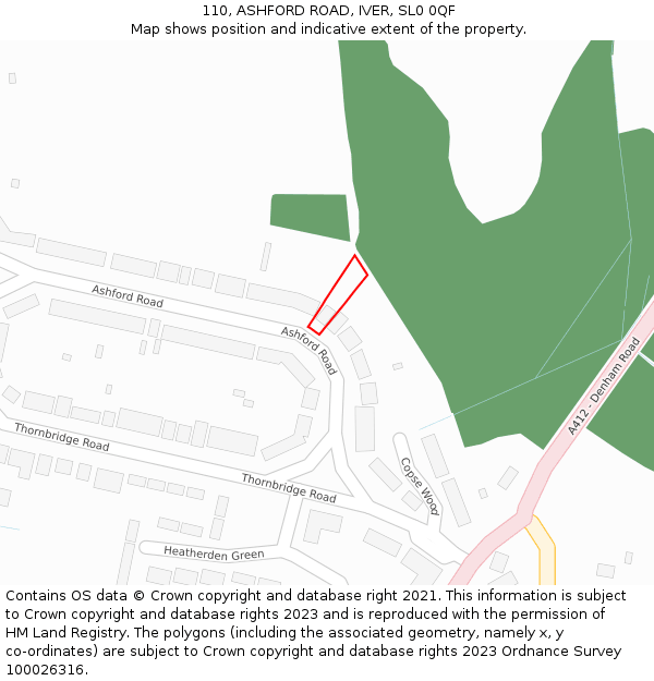 110, ASHFORD ROAD, IVER, SL0 0QF: Location map and indicative extent of plot