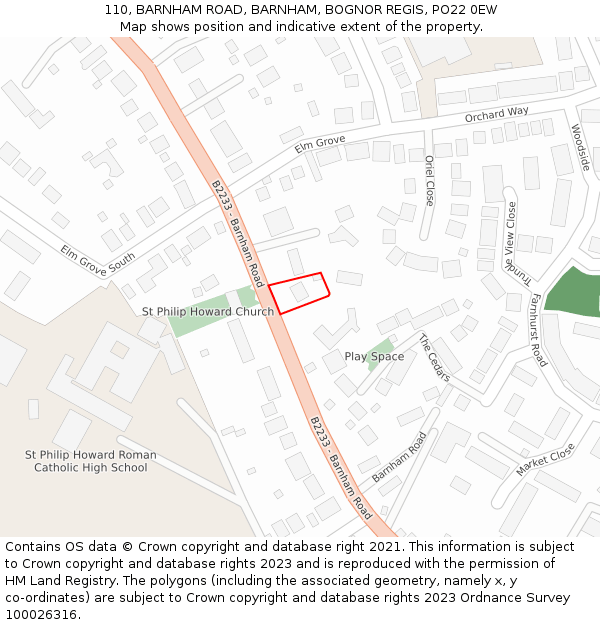 110, BARNHAM ROAD, BARNHAM, BOGNOR REGIS, PO22 0EW: Location map and indicative extent of plot