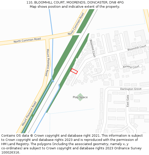 110, BLOOMHILL COURT, MOORENDS, DONCASTER, DN8 4PG: Location map and indicative extent of plot