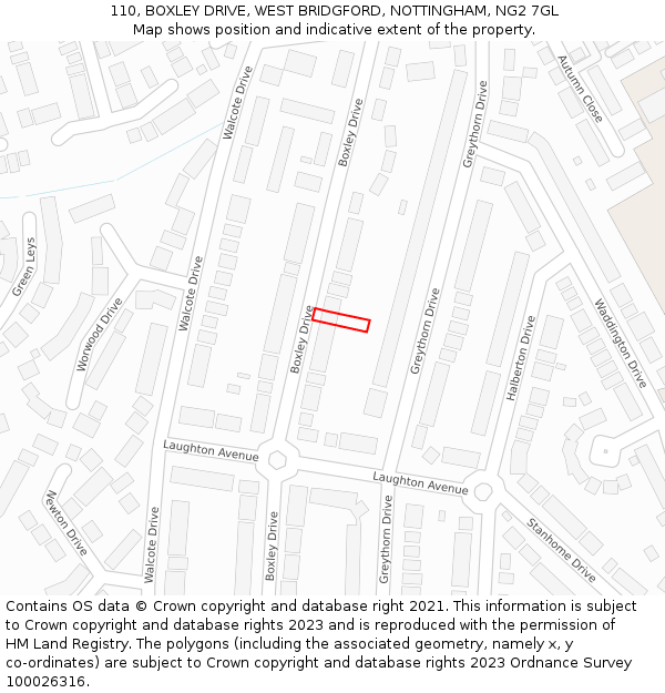 110, BOXLEY DRIVE, WEST BRIDGFORD, NOTTINGHAM, NG2 7GL: Location map and indicative extent of plot