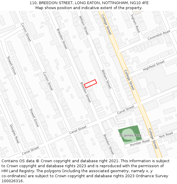 110, BREEDON STREET, LONG EATON, NOTTINGHAM, NG10 4FE: Location map and indicative extent of plot