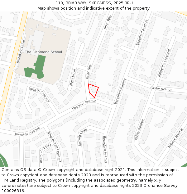 110, BRIAR WAY, SKEGNESS, PE25 3PU: Location map and indicative extent of plot