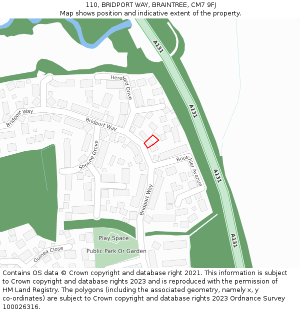 110, BRIDPORT WAY, BRAINTREE, CM7 9FJ: Location map and indicative extent of plot