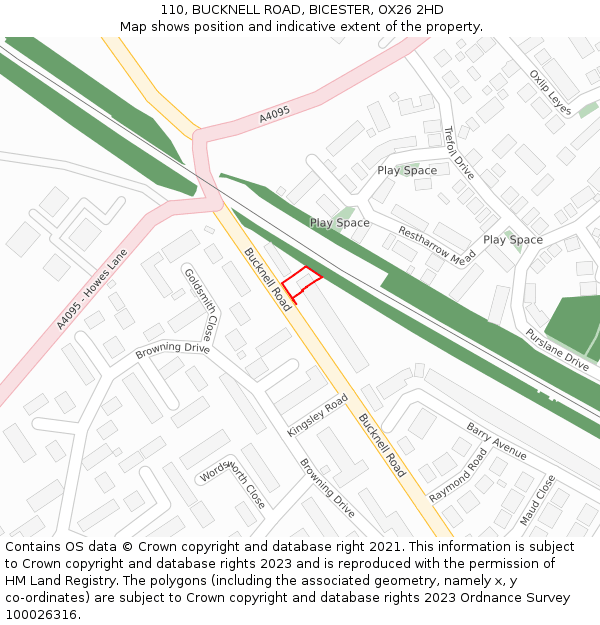 110, BUCKNELL ROAD, BICESTER, OX26 2HD: Location map and indicative extent of plot