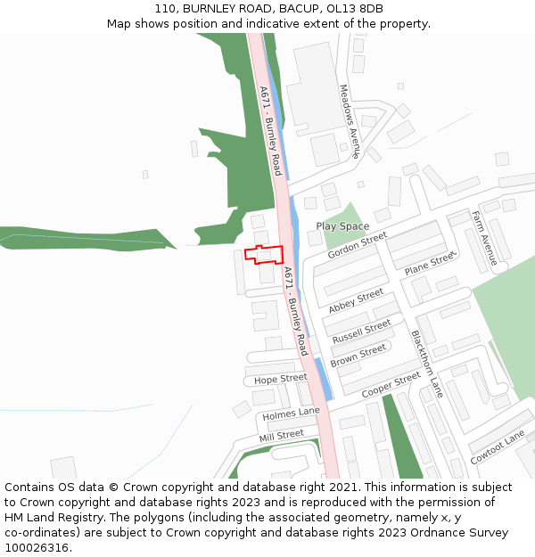 110, BURNLEY ROAD, BACUP, OL13 8DB: Location map and indicative extent of plot