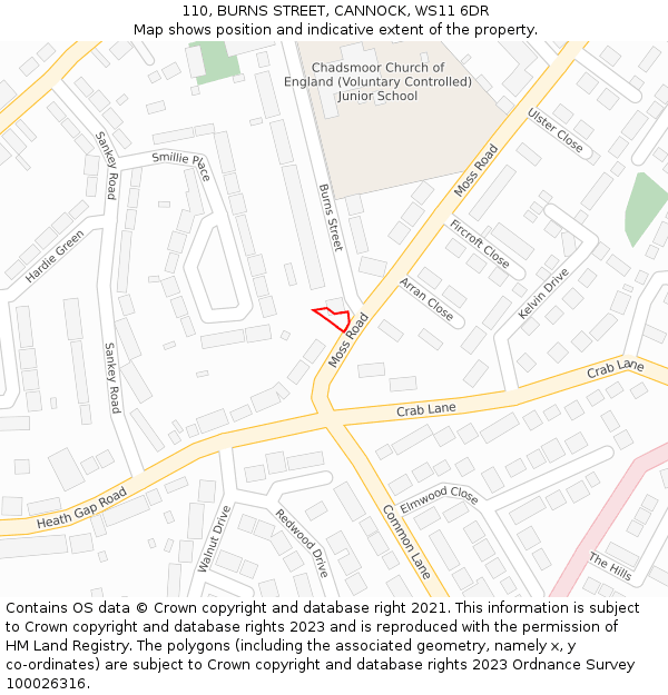 110, BURNS STREET, CANNOCK, WS11 6DR: Location map and indicative extent of plot