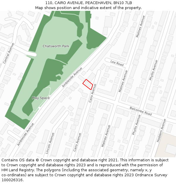 110, CAIRO AVENUE, PEACEHAVEN, BN10 7LB: Location map and indicative extent of plot