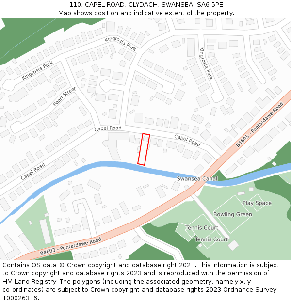 110, CAPEL ROAD, CLYDACH, SWANSEA, SA6 5PE: Location map and indicative extent of plot