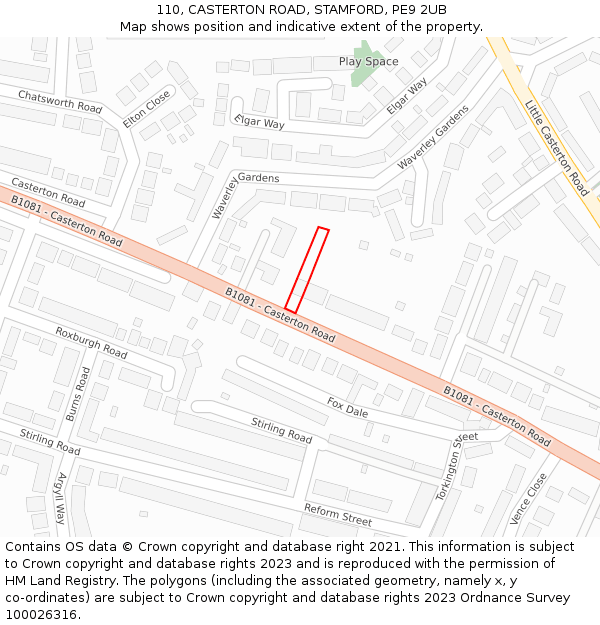 110, CASTERTON ROAD, STAMFORD, PE9 2UB: Location map and indicative extent of plot