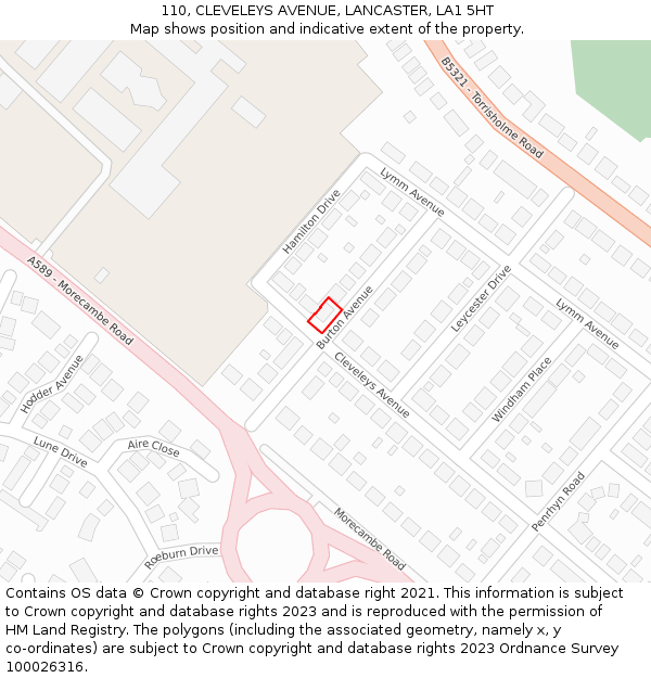 110, CLEVELEYS AVENUE, LANCASTER, LA1 5HT: Location map and indicative extent of plot