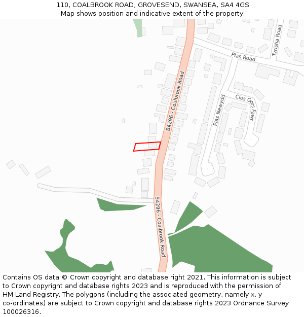 110, COALBROOK ROAD, GROVESEND, SWANSEA, SA4 4GS: Location map and indicative extent of plot