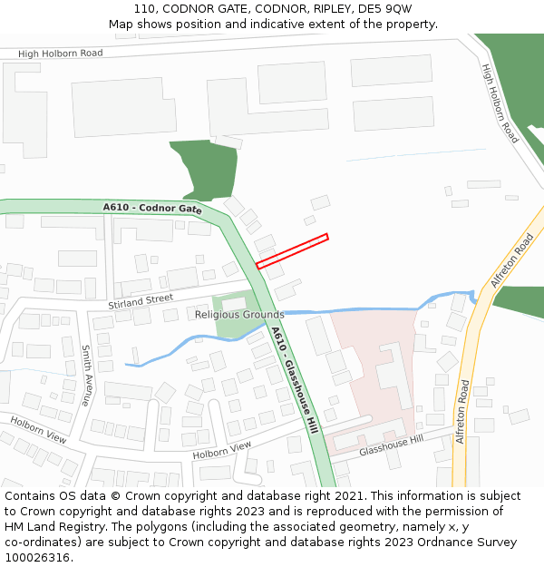 110, CODNOR GATE, CODNOR, RIPLEY, DE5 9QW: Location map and indicative extent of plot