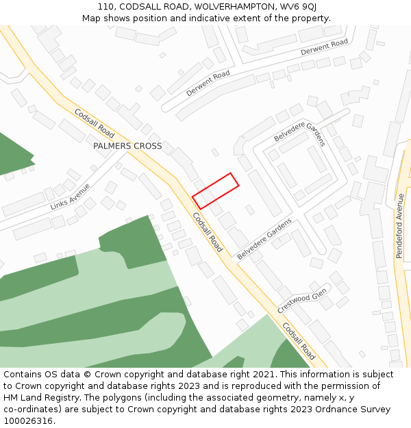 110, CODSALL ROAD, WOLVERHAMPTON, WV6 9QJ: Location map and indicative extent of plot