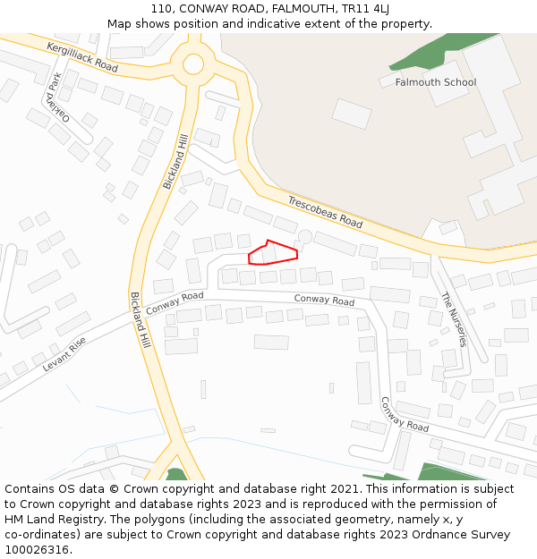 110, CONWAY ROAD, FALMOUTH, TR11 4LJ: Location map and indicative extent of plot