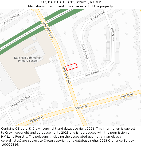 110, DALE HALL LANE, IPSWICH, IP1 4LX: Location map and indicative extent of plot