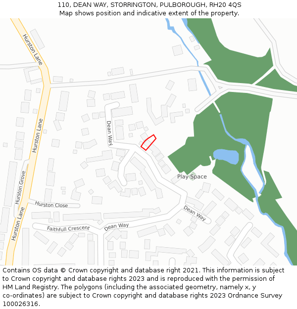 110, DEAN WAY, STORRINGTON, PULBOROUGH, RH20 4QS: Location map and indicative extent of plot